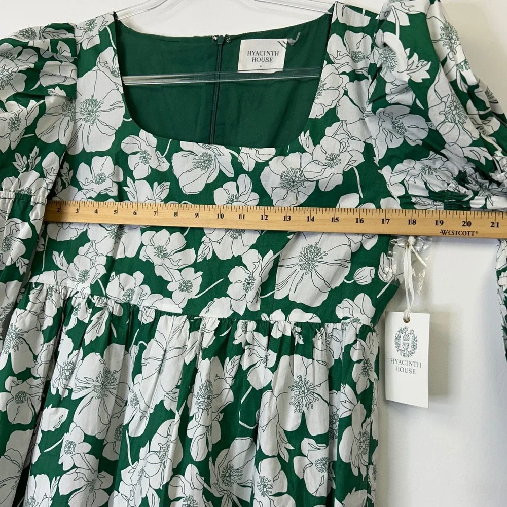 NEW Tuckernuck Hyacinth House Green Floral Puff Sleeve Top Women's Large Clemons